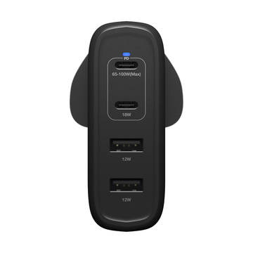 OtterBox 100W GaN 2xPD + 2xUSB-A Mains Charger UK Black