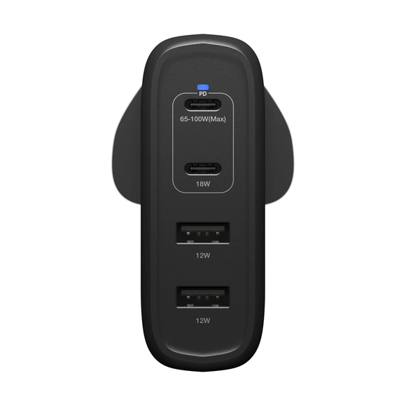 OtterBox 100W GaN 2xPD + 2xUSB-A Mains Charger UK Black